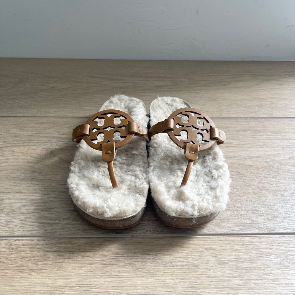 Tory Burch Miller Brown Thong  Cloud Sandals Shearling Lined Size 8 New - Picture 3 of 8
